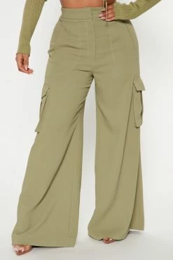 Fashion Nova Ray Of Light Wide Leg Trouser - Sage Pants