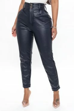 Fashion Nova 5 O'Clock Faux Leather Pant - Navy Pants