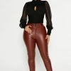 Fashion Nova Night Out PU Leather Pant - Chocolate Pants