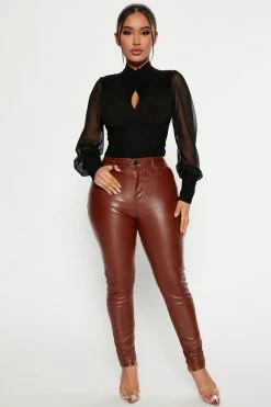 Fashion Nova Night Out PU Leather Pant - Chocolate Pants