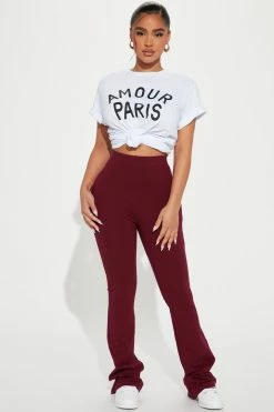 Fashion Nova Adriana Flare Pant - Burgundy