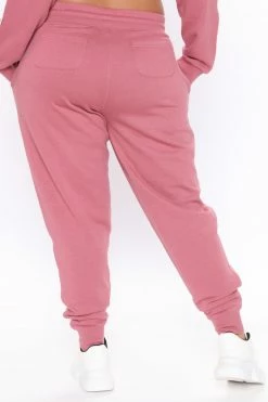 Fashion Nova Tennis And Chill Fleece Jogger - Mauve Pants