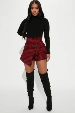 Fashion Nova Keep It Profesh Tweed Skort - Black/Red