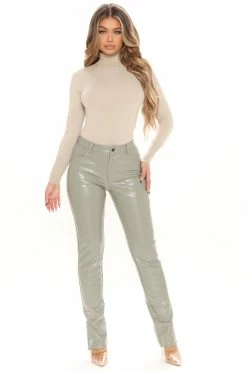 Fashion Nova Pants Croc Lock And Drop It Faux Leather Pant 33 - Sage