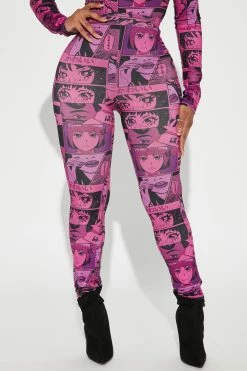 Fashion Nova Paige Print Anime Legging - Pink/combo Leggings