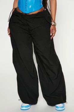 Fashion Nova Larger Than Life Oversized Parachute Jogger - Black Pants
