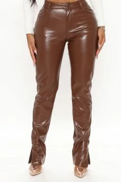 Fashion Nova Pants Croc Lock And Drop It Faux Leather Pant 33 - Chocolate