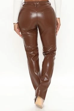 Fashion Nova Pants Croc Lock And Drop It Faux Leather Pant 33 - Chocolate