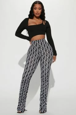Fashion Nova Labeled Luxe Stacked Skinny Pant - Black/White Pants