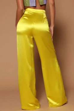 Fashion Nova Sadie Satin Wide Leg Pant - Chartreuse Pants
