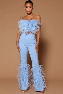 Fashion Nova Pants Cici Feather Pant - Light Blue
