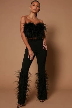 Fashion Nova Cici Feather Pant - Black