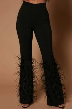 Fashion Nova Cici Feather Pant - Black