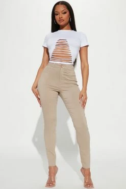 Fashion Nova Everyday Girl Skinny Pant - Khaki Pants