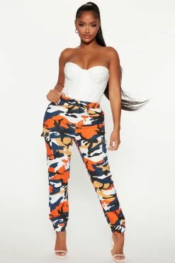 Fashion Nova Save Our Troubles Camo Cargo Jogger - Orange/combo Pants