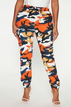 Fashion Nova Save Our Troubles Camo Cargo Jogger - Orange/combo Pants