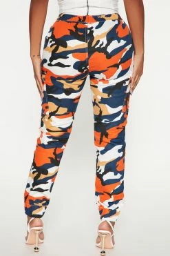 Fashion Nova Save Our Troubles Camo Cargo Jogger - Orange/combo Pants
