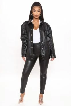 Fashion Nova Midnight Horizon Faux Leather Skinny Pants - Black