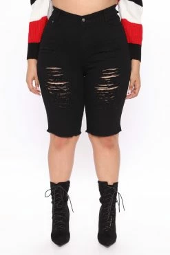 Hot Sale ⌛ Fashion Nova Dirty Little Secret Distressed Bermuda Shorts - Black 😍 15 Fashion Nova Dirty Little Secret Distressed Bermuda Shorts - Black