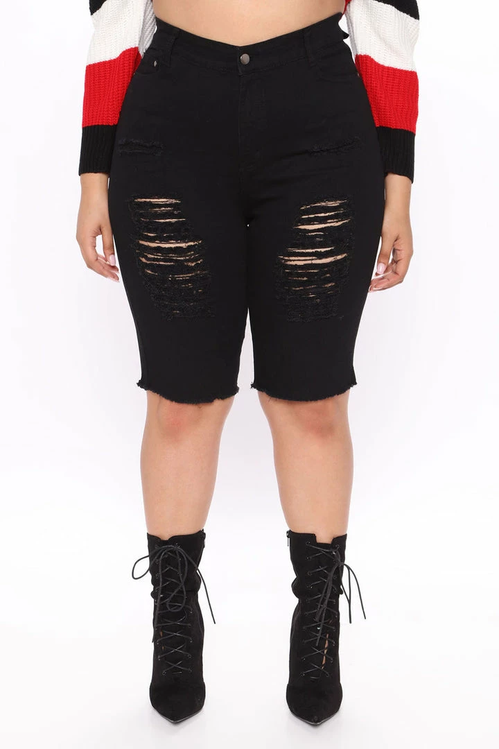 Hot Sale ⌛ Fashion Nova Dirty Little Secret Distressed Bermuda Shorts - Black 😍 8 Fashion Nova Dirty Little Secret Distressed Bermuda Shorts - Black