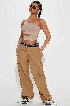 Fashion Nova Living In Sin Low Rise Cargo Jogger - Taupe/combo