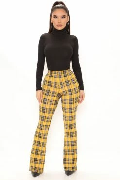 Fashion Nova Checkin' It Twice Flare Pant - Yellow/combo