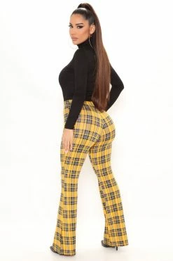 Fashion Nova Checkin' It Twice Flare Pant - Yellow/combo
