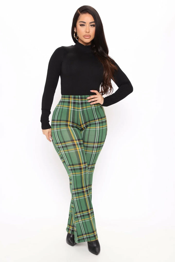 Fashion Nova Checkin' It Twice Flare Pant - Hunter Pants