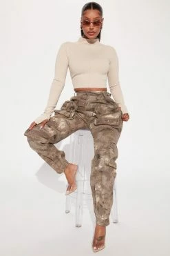 Fashion Nova Cambridge Cargo Camouflage Jogger - Sand/combo Pants