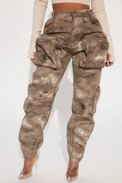 Fashion Nova Cambridge Cargo Camouflage Jogger - Sand/combo Pants