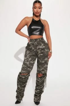 Fashion Nova Tide Is High Stacked Wide Leg Pant - Olive/combo