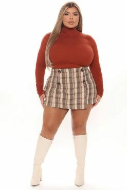 Fashion Nova Skirts & Skorts Vibe With Me Plaid Skort - Taupe/combo