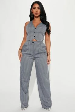 Fashion Nova Keep It Real Pinstripe Trouser - Charcoal