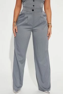 Fashion Nova Keep It Real Pinstripe Trouser - Charcoal