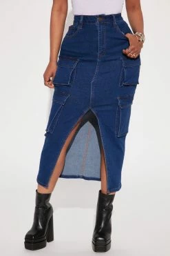 Fashion Nova Dear Diary Denim Cargo Skirt - Dark Wash Skirts & Skorts