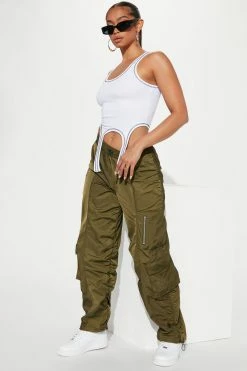 Fashion Nova Lights Camera Action Cargo Parachute Joggers - Olive Pants