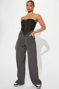 Fashion Nova Pants Abbot Kinney Wide Leg Trouser - Charcoal