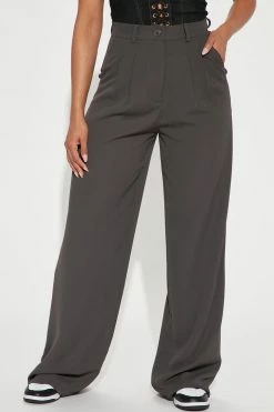 Fashion Nova Pants Abbot Kinney Wide Leg Trouser - Charcoal
