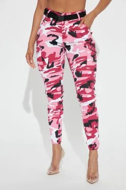 Fashion Nova Pants Season Of Color Camo Cargo Pant - Pink/combo