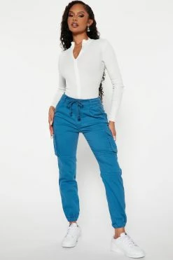 Fashion Nova Victoria Cargo Pants - Teal
