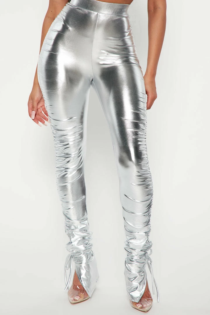 Promo π Fashion Nova Heat Wave Faux Leather Stacked Pants - Silver π 4 Fashion Nova Heat Wave Faux Leather Stacked Pants - Silver