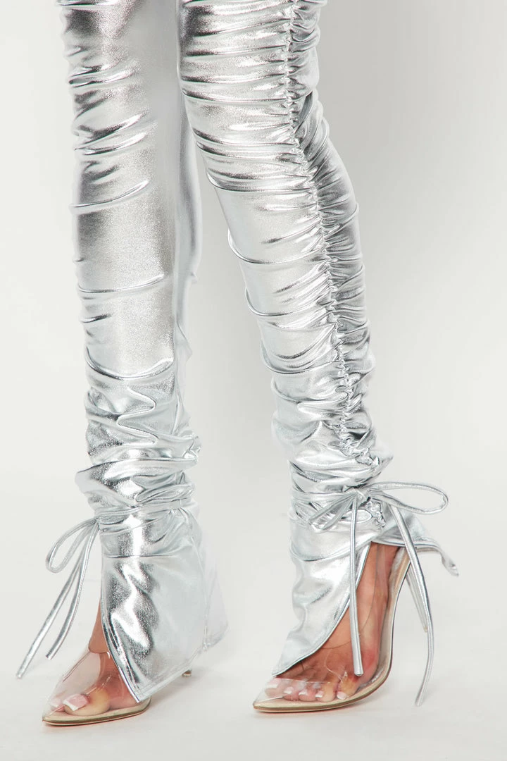 Promo π Fashion Nova Heat Wave Faux Leather Stacked Pants - Silver π 5 Fashion Nova Heat Wave Faux Leather Stacked Pants - Silver