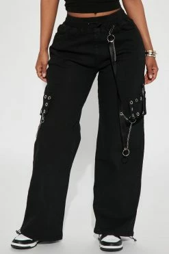 Fashion Nova Pants Nine Lives High Rise Cargo Jogger - Black