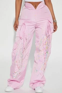 Fashion Nova Encore Wide Leg Cargo Parachute Pant - Pink