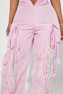 Fashion Nova Encore Wide Leg Cargo Parachute Pant - Pink