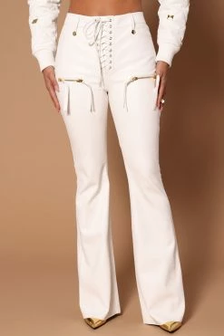 Fashion Nova Lace Up Vegan Leather Pant - White Pants