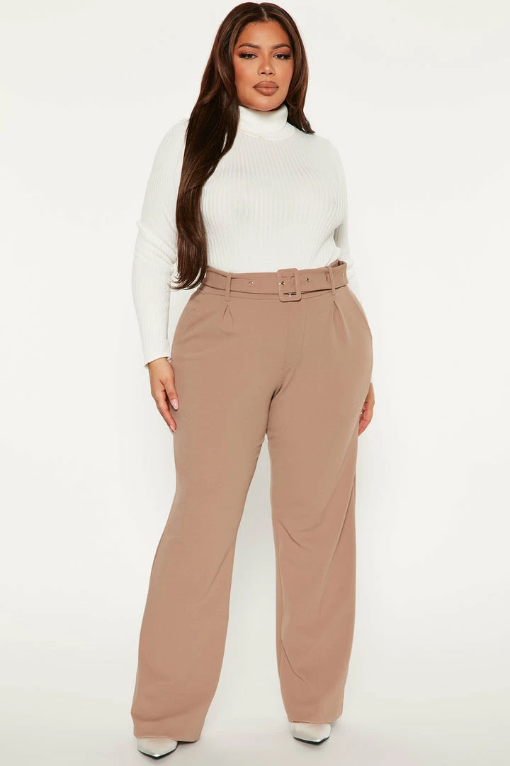 Fashion Nova Celine Belted Wide Leg Pant - Taupe Pants
