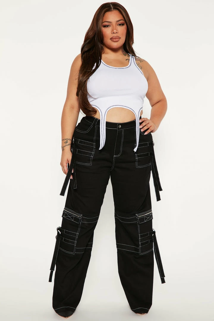Fashion Nova Cruise Control Contrast Stitch Cargo Pants - Black