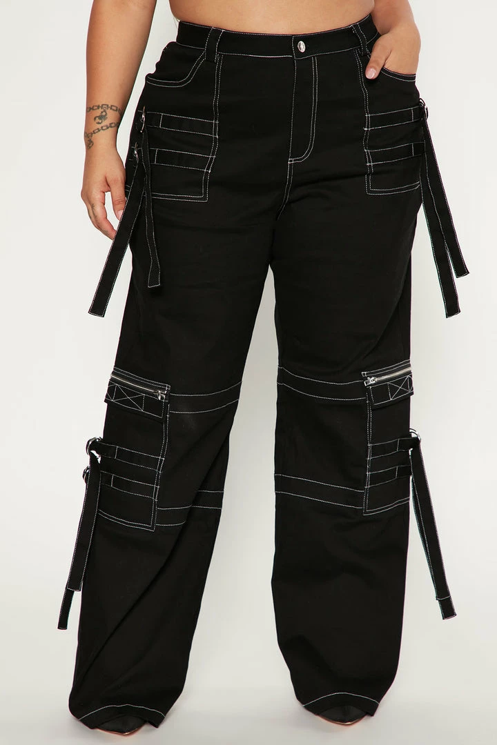 Fashion Nova Cruise Control Contrast Stitch Cargo Pants - Black