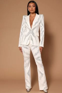 Fashion Nova Gina Embellished Wide Leg Pant - White Pants